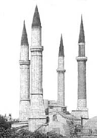 Bundled minarets removed from Hagia Sophia in Constantinople, ready for return to their owners for placement in a non-Christian location.