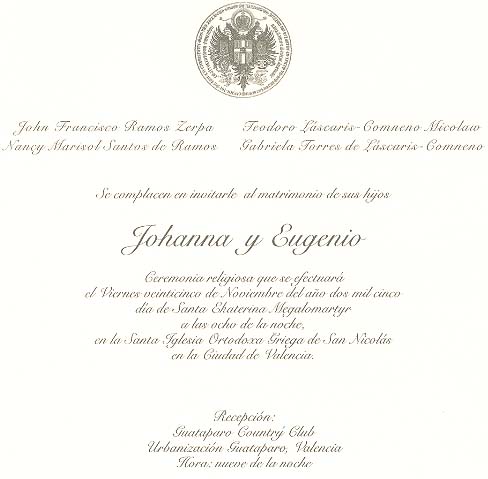 The Marriage of Prince Eugene III to Joanna Ramos Zerpa.
